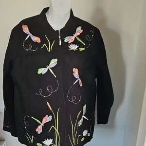 Quacker Factory Black Embroidered Dragonfly Jacket
